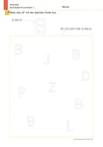 Arbeitsblatt zum Ausmalen und Erkennen des Großbuchstabens B