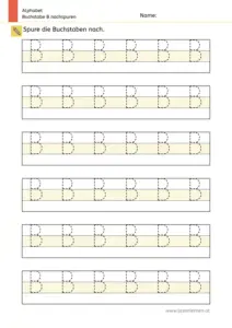 Arbeitsblatt: Buchstabe B nachspuren in mehreren Größen (1. Klasse)