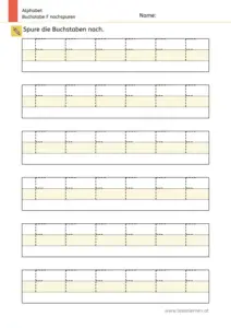 Arbeitsblatt: Buchstabe F nachspuren in mehreren Größen (1. Klasse)