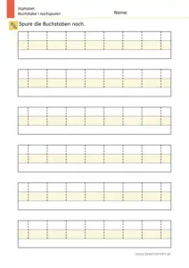Arbeitsblatt: Buchstabe I nachspuren in mehreren Größen (1. Klasse)