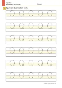 Arbeitsblatt: Buchstabe Q nachspuren in mehreren Größen (1. Klasse)