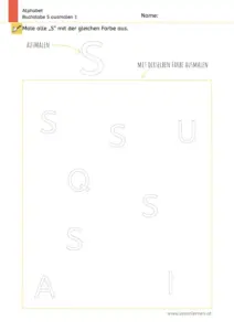 Arbeitsblatt zum Ausmalen und Erkennen des Großbuchstabens S