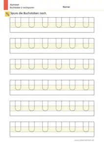 Arbeitsblatt: Buchstabe U nachspuren in mehreren Größen (1. Klasse)