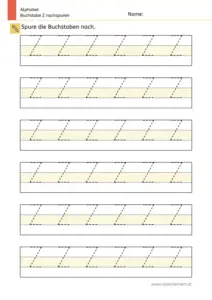 Arbeitsblatt: Buchstabe Z nachspuren in mehreren Größen (1. Klasse)