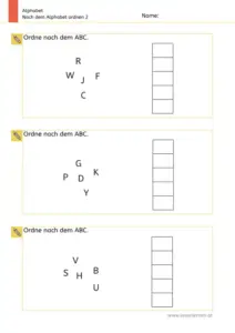 Arbeitsblatt: Nach Alphabet ordnen – 1. Klasse Nr. 2