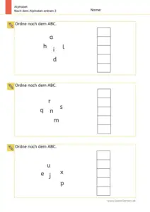 Arbeitsblatt: Nach Alphabet ordnen – 1. Klasse Nr. 3