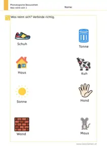 Arbeitsblatt: Was reimt sich? - Reimwörter verbinden zur Förderung der phonologischen Bewusstheit in der Vorschule, Nr. 1