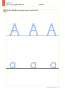 Arbeitsblatt: Schreibrichtung üben - Groß- und Kleinbuchstabe A und a im Vergleich