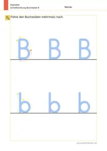 Arbeitsblatt: Schreibrichtung üben - Groß- und Kleinbuchstabe B und b im Vergleich