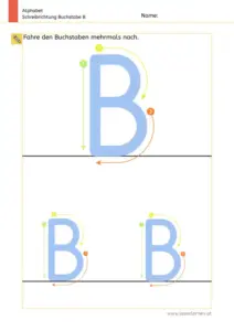 Arbeitsblatt: Schreibrichtung üben - Großbuchstabe B mit Pfeilen zum Nachspuren