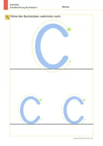 Arbeitsblatt: Schreibrichtung üben - Großbuchstabe C mit Pfeilen zum Nachspuren