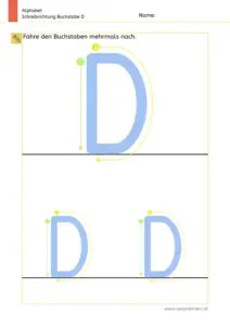 Arbeitsblatt: Schreibrichtung üben - Großbuchstabe D mit Pfeilen zum Nachspuren