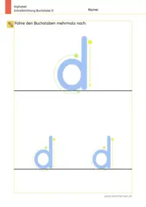 Arbeitsblatt: Schreibrichtung üben - Kleinbuchstabe d mit Pfeilen zum Nachspuren
