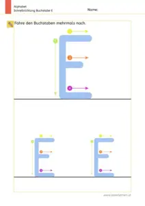 Arbeitsblatt: Schreibrichtung üben - Großbuchstabe E mit Pfeilen zum Nachspuren