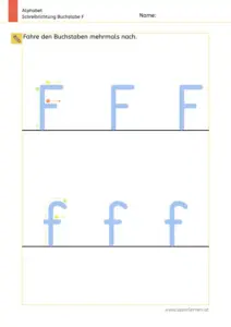 Arbeitsblatt: Schreibrichtung üben - Groß- und Kleinbuchstabe F und f im Vergleich