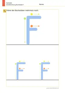 Arbeitsblatt: Schreibrichtung üben - Großbuchstabe F mit Pfeilen zum Nachspuren