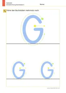 Arbeitsblatt: Schreibrichtung üben - Großbuchstabe G mit Pfeilen zum Nachspuren