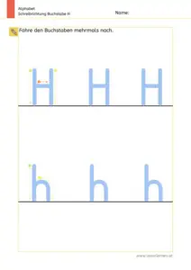 Arbeitsblatt: Schreibrichtung üben - Groß- und Kleinbuchstabe H und h im Vergleich