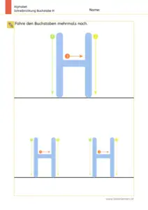 Arbeitsblatt: Schreibrichtung üben - Großbuchstabe H mit Pfeilen zum Nachspuren