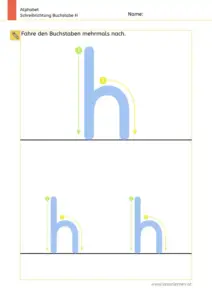 Arbeitsblatt: Schreibrichtung üben - Kleinbuchstabe h mit Pfeilen zum Nachspuren