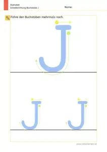 Arbeitsblatt: Schreibrichtung üben - Großbuchstabe J mit Pfeilen zum Nachspuren