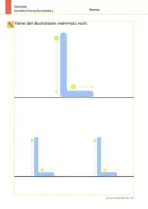 Arbeitsblatt: Schreibrichtung üben - Großbuchstabe L mit Pfeilen zum Nachspuren