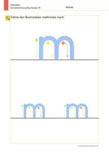 Arbeitsblatt: Schreibrichtung üben - Kleinbuchstabe m mit Pfeilen zum Nachspuren