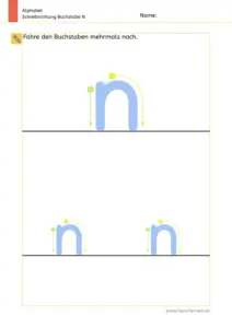 Arbeitsblatt: Schreibrichtung üben - Kleinbuchstabe n mit Pfeilen zum Nachspuren