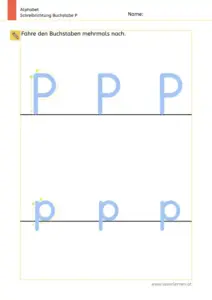 Arbeitsblatt: Schreibrichtung üben - Groß- und Kleinbuchstabe P und p im Vergleich