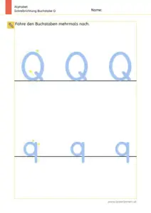 Arbeitsblatt: Schreibrichtung üben - Groß- und Kleinbuchstabe Q und q im Vergleich
