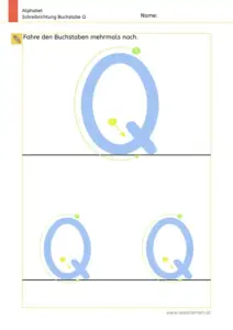 Arbeitsblatt: Schreibrichtung üben - Großbuchstabe Q mit Pfeilen zum Nachspuren