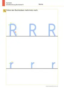 Arbeitsblatt: Schreibrichtung üben - Groß- und Kleinbuchstabe R und r im Vergleich