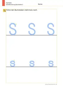 Arbeitsblatt: Schreibrichtung üben - Groß- und Kleinbuchstabe S und s im Vergleich