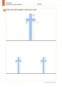 Arbeitsblatt: Schreibrichtung üben - Kleinbuchstabe t mit Pfeilen zum Nachspuren