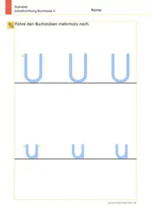 Arbeitsblatt: Schreibrichtung üben - Groß- und Kleinbuchstabe U und u im Vergleich