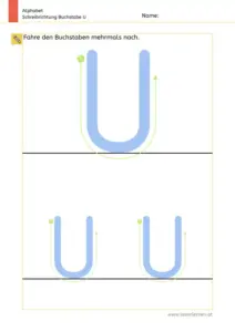 Arbeitsblatt: Schreibrichtung üben - Großbuchstabe U mit Pfeilen zum Nachspuren