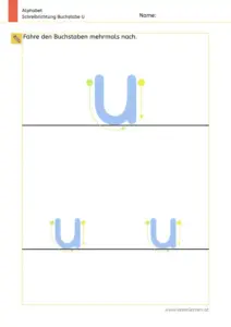 Arbeitsblatt: Schreibrichtung üben - Kleinbuchstabe u mit Pfeilen zum Nachspuren