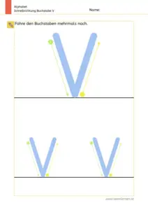 Arbeitsblatt: Schreibrichtung üben - Großbuchstabe V mit Pfeilen zum Nachspuren