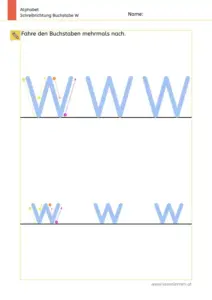 Arbeitsblatt: Schreibrichtung üben - Groß- und Kleinbuchstabe W und w im Vergleich