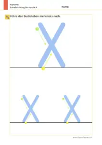 Arbeitsblatt: Schreibrichtung üben - Großbuchstabe X mit Pfeilen zum Nachspuren