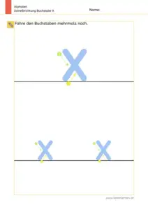 Arbeitsblatt: Schreibrichtung üben - Kleinbuchstabe x mit Pfeilen zum Nachspuren