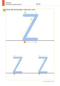 Arbeitsblatt: Schreibrichtung üben - Großbuchstabe Z mit Pfeilen zum Nachspuren