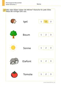 Arbeitsblatt: Silben klatschen und Silbenanzahl bestimmen - Übung zur phonologischen Bewusstheit, Nr. 2