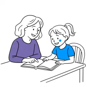 Mutter und Tochter sitzen und lesen ein Buch – Symbolbild Lesetandem