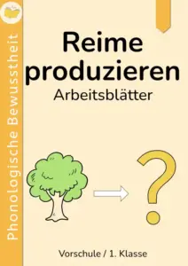 Alt-Text Cover Reime produzieren – Arbeitsblätter für Vorschule und 1. Klasse mit Reimwörtern auf dem Cover.